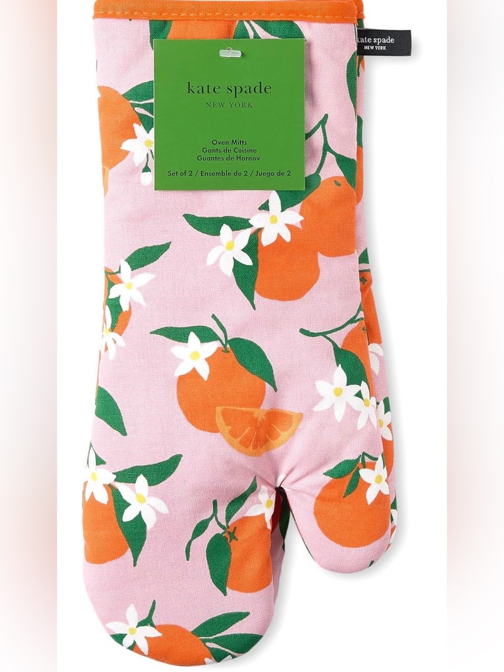 kate spade Pink Oven Mitts with Orange Fruit Print - Picture 1 of 3